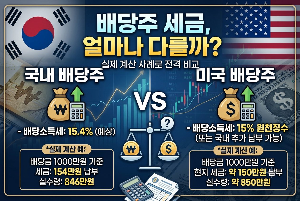 국내 배당주 vs 미국 배당주, 세금은 얼마나 다를까? 실제 계산 사례로 비교