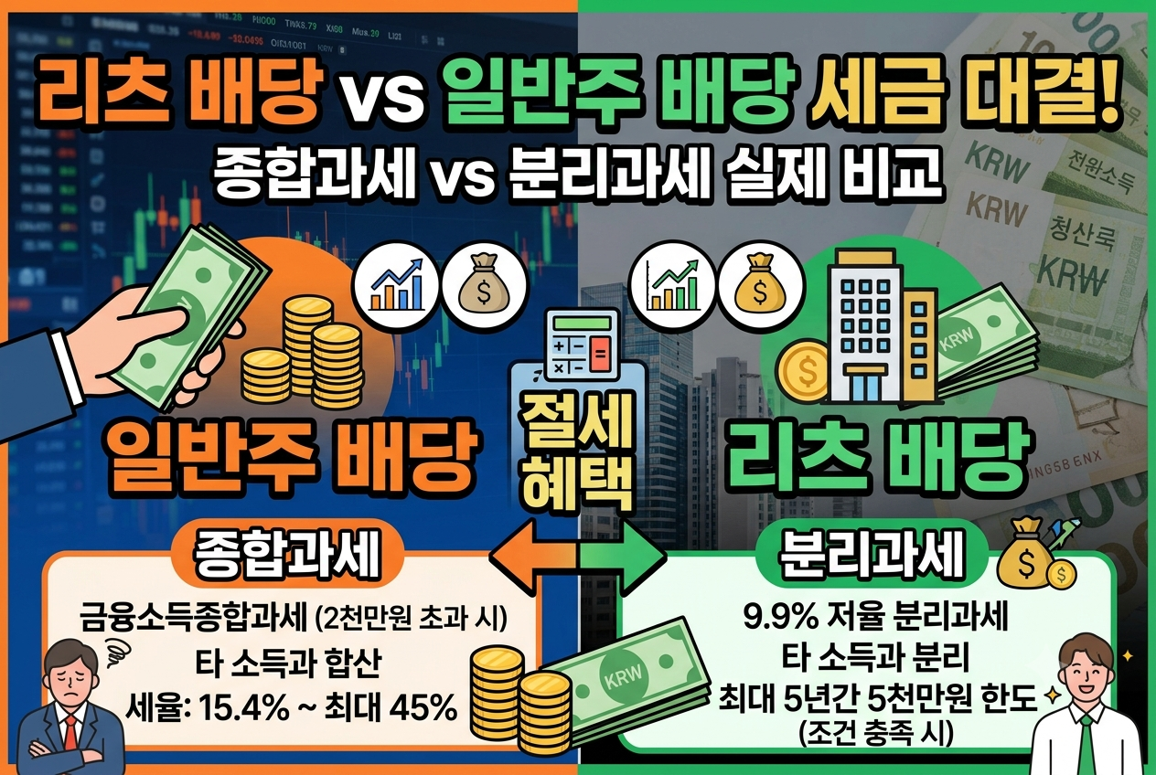 리츠 배당 vs 일반주 배당, 세금 이렇게 다릅니다 — 종합과세 vs 분리과세 실제 계산