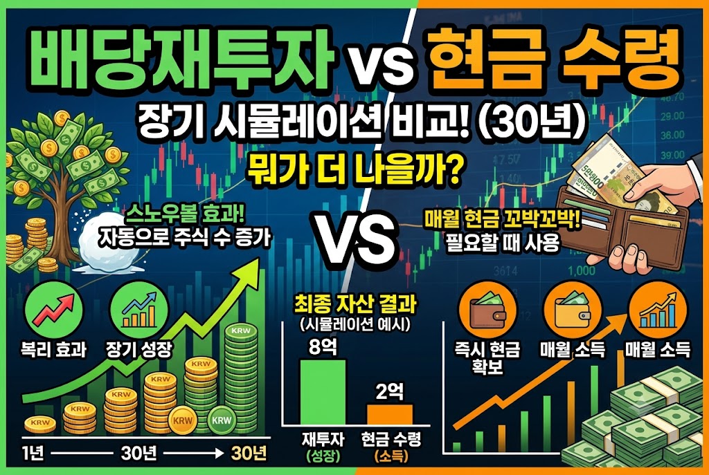 배당재투자(DRIP) vs 현금 수령, 뭐가 더 나을까 — 장기 시뮬레이션으로 직접 비교해봤습니다